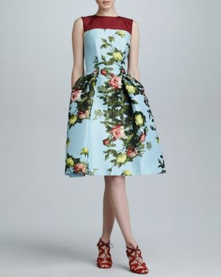 Floral Jacquard Full-Skirt Dress