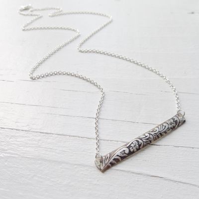 Floral Sterling Silver Bar Necklace
