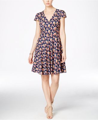 Floral-Print Cap-Sleeve Fit & Flare Dress