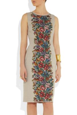 Floral-Print Linen Dress
