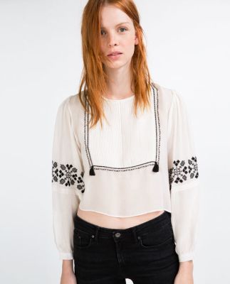 Flowing Shirt with Bib Front Embroidery
