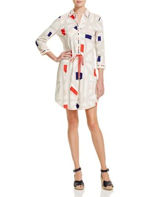 Geo Print Drawstring Shirt Dress
