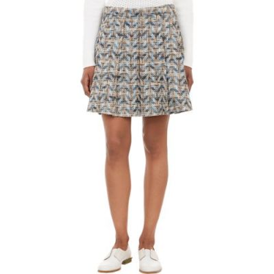 Geometric-Tweed Box-Pleat Skirt
