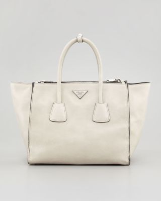 Glace Calf Twin Pocket Tote Bag in Off White