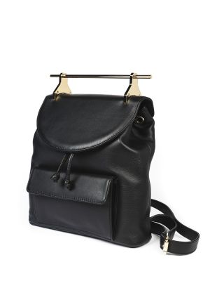 Grained Leather Drawstring Backpack