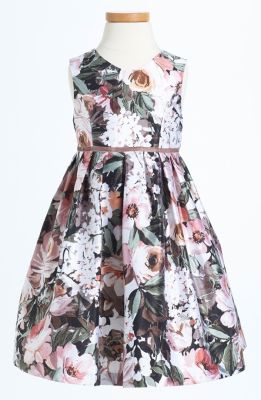 Grey Floral Shantung Dress