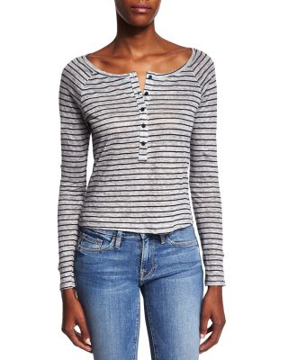 Henley Raglan-Sleeve Tee, Navy Stripe