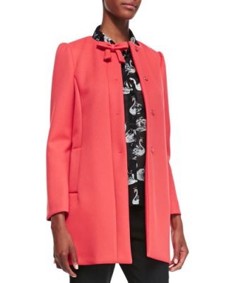 Hidden Placket Scuba Topper with Bow Detail at Neck