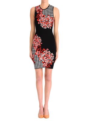 Houndstooth Floral Black Sleeveless Dress