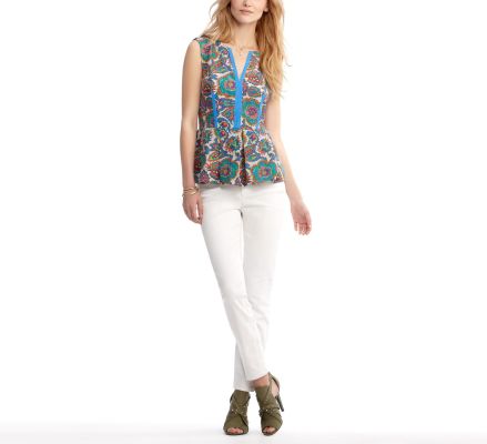 Jacobean Peplum Blouse in Rattan Combo