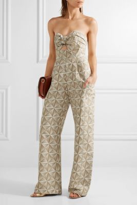Javari strapless knotted jacquard jumpsuit