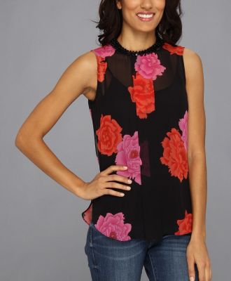 Jewel Neck Peonies Blouse