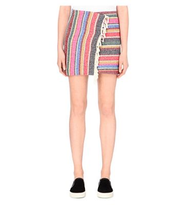 Josy striped cotton-blend wrap skirt