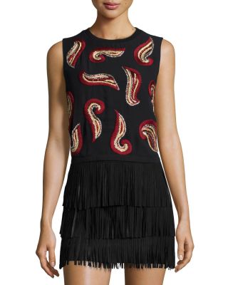 Kara Paisley-Embroidered Crop Top