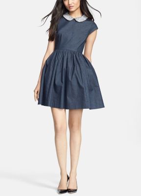 'kimberly' embellished denim fit & flare dress