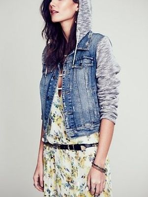 Knit Hooded Denim Jacket
