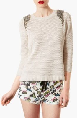 Knitted Crystal Shoulder Sweater