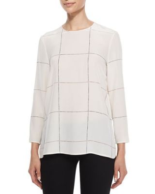 Kuna Grid-Print Silk Top