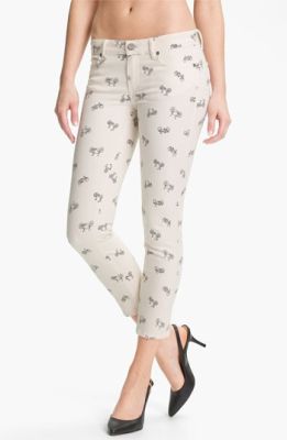 'Kylie' Print Crop Skinny Leg Jeans (Cream Retro Cruiser)