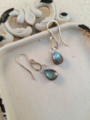 Labradorite Gemstone and Gold Earrings