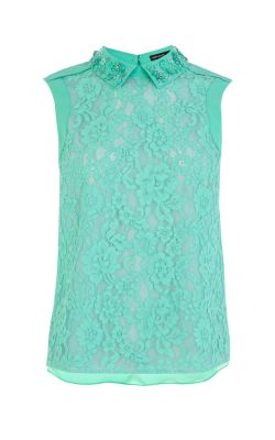 Lace Top With Hand Embellished Collar
