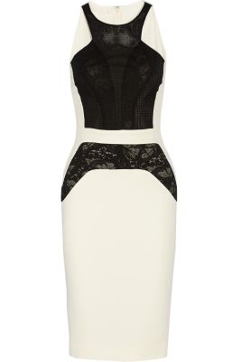 Lace-paneled stretch-crepe dress