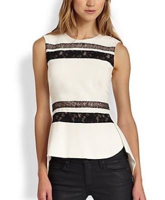 Lace-Trim Split-Back Peplum Top