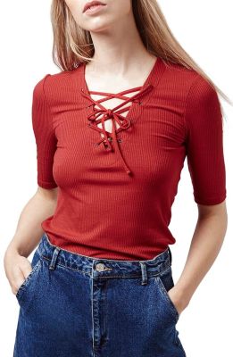 Lace-Up Short Sleeve Crop Top