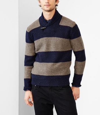 Lambswool Rugby Stripe Shawl Sweater