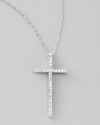Large Diamond-Cross Pendant Necklace, White Gold