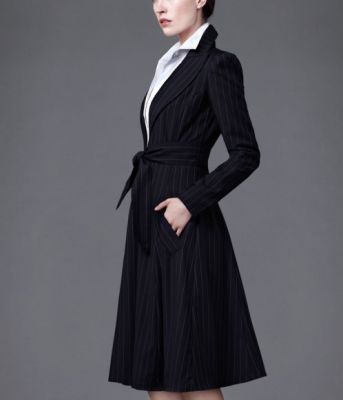 L'Brielle Wool Navy Pinstripe Coat