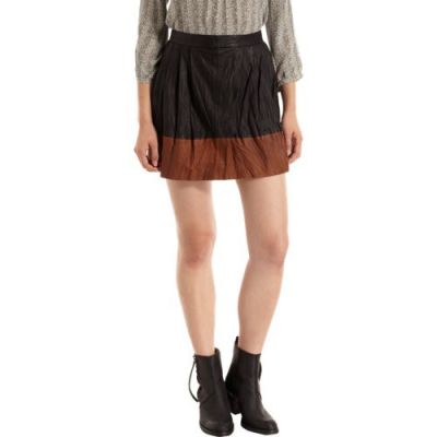 Leather Colorblock Mini Skirt