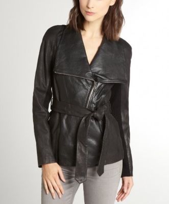 Leather 'London 25' Belted Oversized Collar Jacket