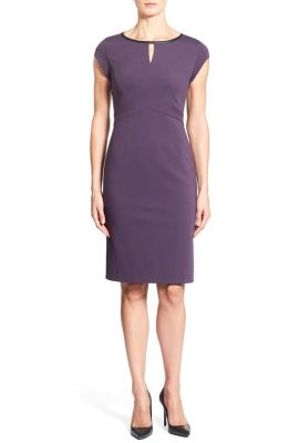 Leather Trim Cap Sleeve Ponte Sheath Dress