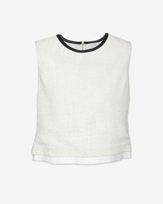 Leather Trim Linen Top