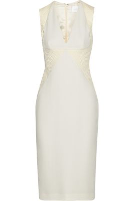 Leather-Paneled Wool-Crepe Dress