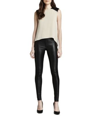 Leather-Shoulder Hi-Lo Top