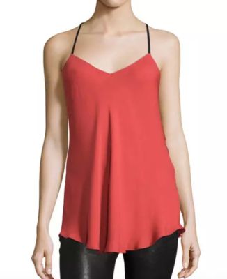 Leather-Strap Silk Camisole, Red Rose