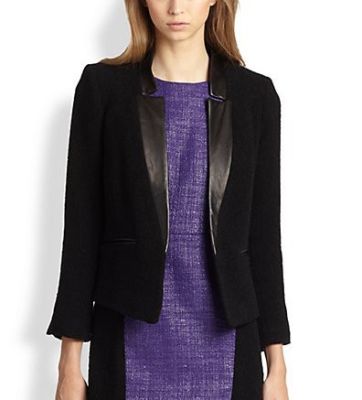 Leather-Trim Stretch-Wool Blazer