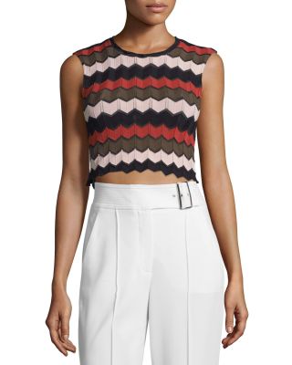 Leo Sleeveless Zigzag Crop Top, Army/Primrose/Black