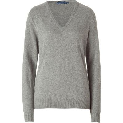 Light Heather Grey Cashmere V-neck Pullover