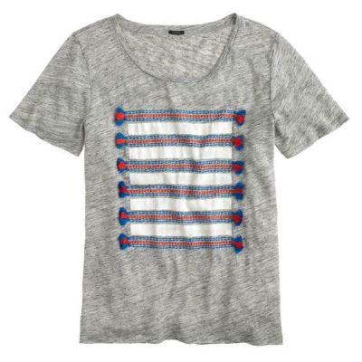 Linen embroidered tassel striped tee
