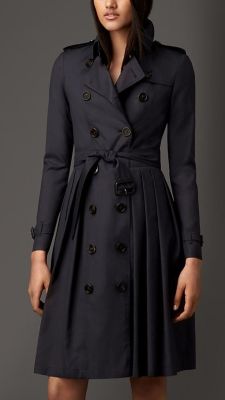 Long Full Skirted Wool Silk Trench Coat