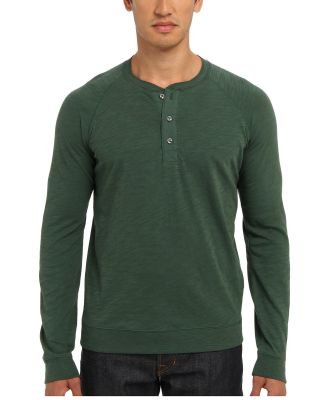 Long Sleeve Henley with Woven Placket