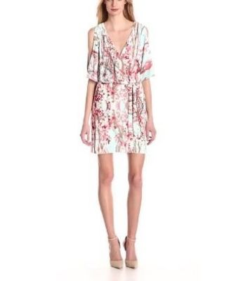 Long Sleeve Printed V-Neck Wrap Dress, Cherry Blossom