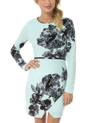 Longsleeve Floral Belted Envelope Dress