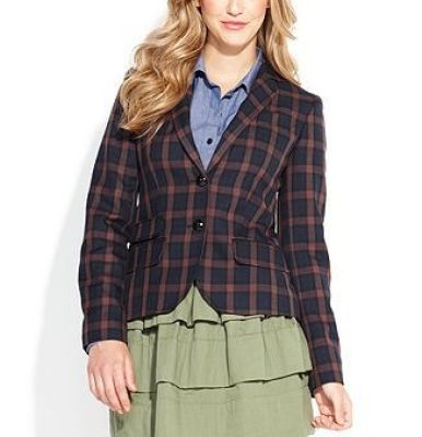 Long-Sleeve Plaid Blazer