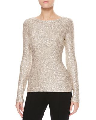 Long-Sleeve Sequin Sweater