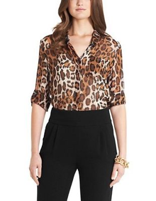 Lorelei Leopard Printed Chiffon Blouse in Vintage Leopard Bark