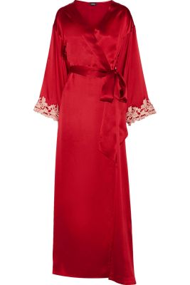 Maison embroidered silk-satin robe
